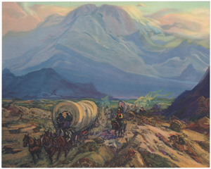 covered wagons mountains